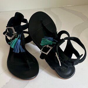 UGG Woman's Lecia Black Leather and Suede Ankle Wrap Sandal Size 9 NWOT